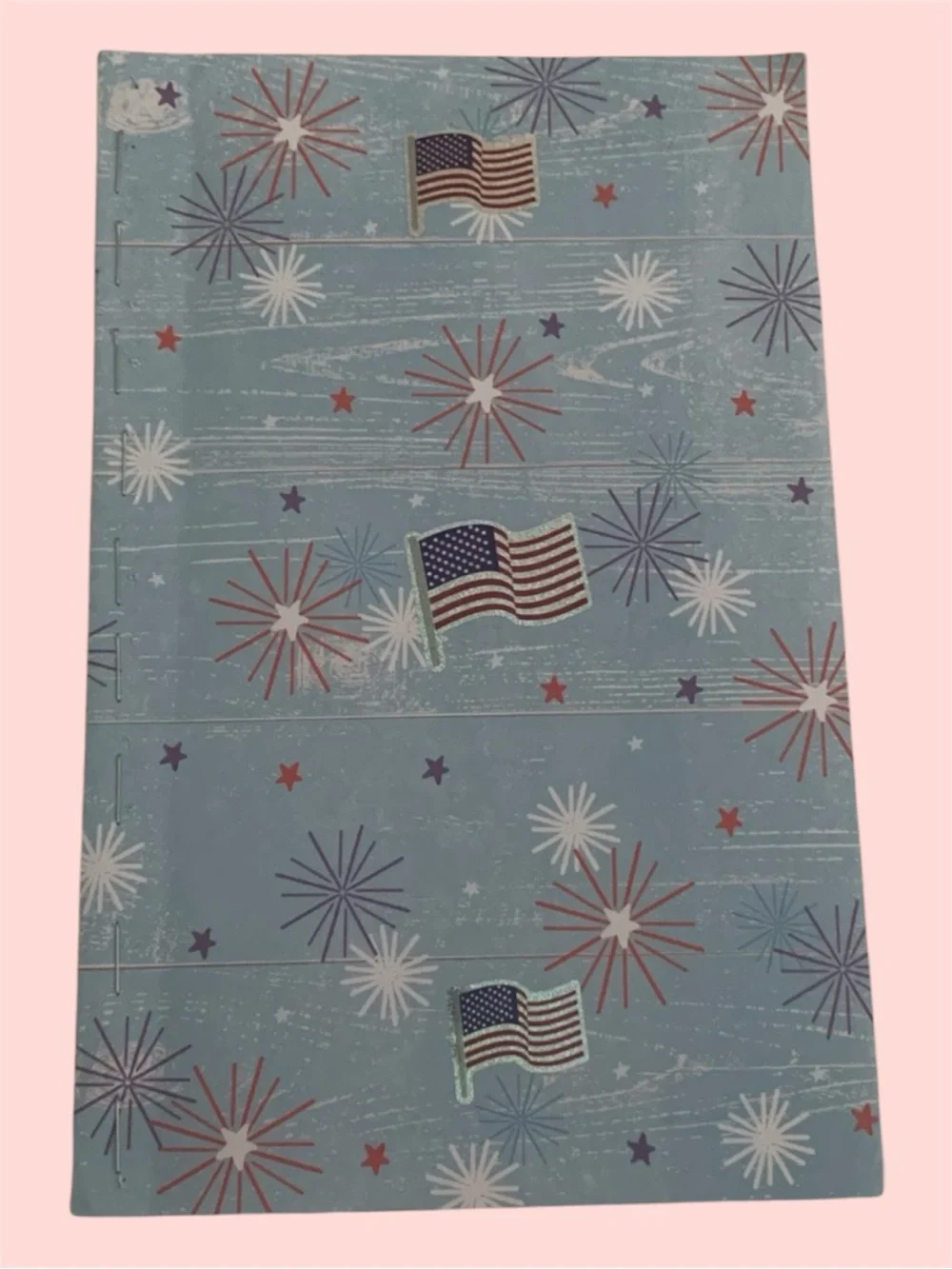 Handmade Patriotic Firework Print Notebook Journal - Light Blue